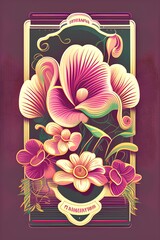 Retro ram flower illustration poster - Vector - generative ai