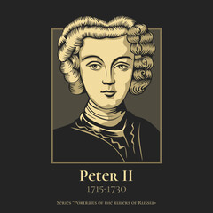 Peter II (1715-1730) reigned as Emperor of Russia from 1727 until 1730, when he died at 14. He was the last male agnatic member of the House of Romanov.