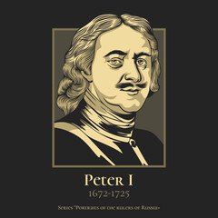 Peter I (1672-1725) most commonly known as Peter the Great, was a Russian monarch who ruled the Tsardom of Russia from 7 May 1682 to 1721.