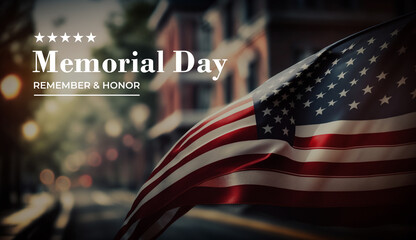 American flag in the city with blur background, memorial day.