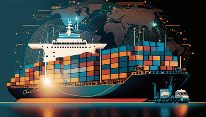Obraz premium Global Freight Ship, Transportation Industry, Cargo Boat