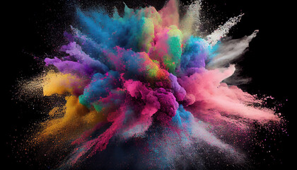Multi-color powder explosion on black background with Generative AI Technology