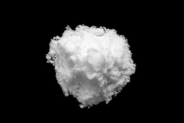 White snow isolated on black background close up