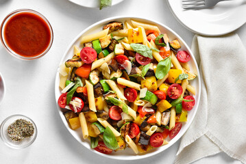 Penne pasta with roasted vegetables