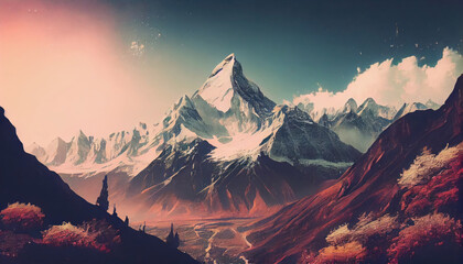 Pastel filter of famous mountains with Generative AI Technology