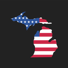 Michigan. Map of the state and American flag. Vector Illustration.