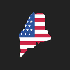 Maine. Map of the state and American flag. Vector Illustration.