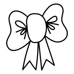 Ribbon tied in a bow second. Doodle vector black and white illustration.