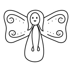 Angel doodle. Vector black and white illustration.