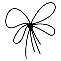 Lace tied in a bow. Doodle vector black and white illustration.