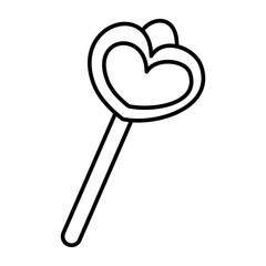Lollipop in the shape of a heart. Doodle vector black and white illustration.