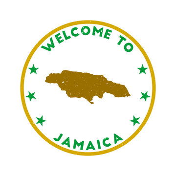 Welcome to Jamaica stamp. Grunge country round stamp with texture in Green Revolution color theme. Vintage style geometric Jamaica seal. Elegant vector illustration.
