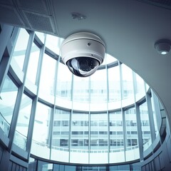 Security, CCTV cameras in the office building, and home security system concept with blur background. Outdoor CCTV Security camera installed on the building wall in the city. Generative Ai