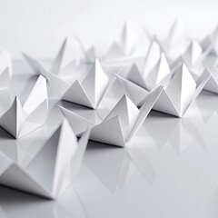 Leadership concept with white paper ship leading among white.