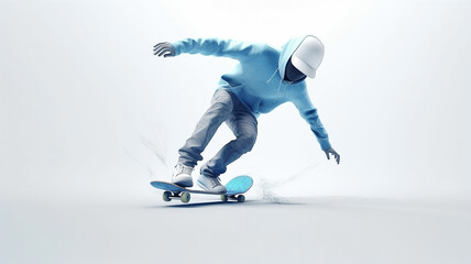 Fototapeta na wymiar illustration of a skateboarding on white background created with generated AI technology