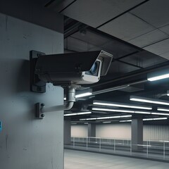 Security, CCTV cameras in the office building, and home security system concept with blur background. Outdoor CCTV Security camera installed on the building wall in the city. Generative Ai