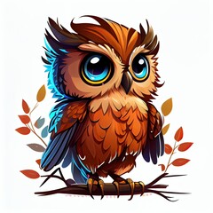 Cute owl cartoon vector bird character. Hand drawn vector illustration for t-shirt print design, greeting card. Isolated on white. Generative Ai.