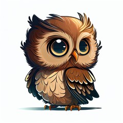 Fototapeta premium Cute owl cartoon vector bird character. Hand drawn vector illustration for t-shirt print design, greeting card. Isolated on white. Generative Ai.