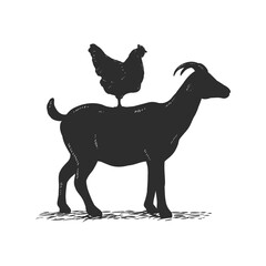 Goat and Chicken Silhouette Illustration and Vector Art Stock