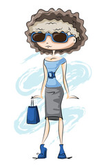 Hand drawn beautiful cute cartoon summer girls with bags. Vector illustration.