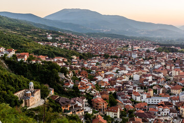 Fototapeta na wymiar Evening aerial view of Prizren town, Kosovo