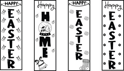 Happy easter color hand drawn lettering calligraphy holiday concept porch sign; Happy easter hand drawn color porch sign; Happy easter vertical lettering porch sign 