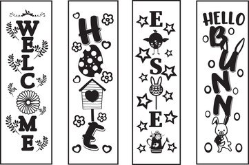 Happy easter color hand drawn lettering calligraphy holiday concept porch sign; Happy easter hand drawn color porch sign; Happy easter vertical lettering porch sign 