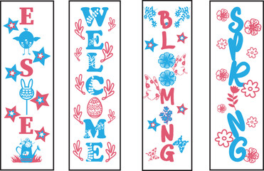 Happy easter color hand drawn lettering calligraphy holiday concept porch sign; Happy easter hand drawn color porch sign; Happy easter vertical lettering porch sign 