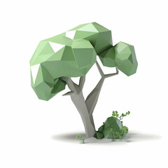 minimal lowpoly green 3d tree with white background