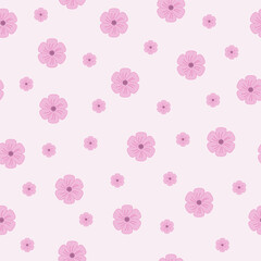 Seamless floral pattern with pink flowers of different sizes on a light background. Floral pattern. Vector. Pattern for background, packaging, decor, wallpaper, textile.