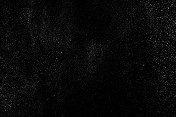 Distressed white grainy texture. Dust overlay textured. Grain noise particles. Rusted black background. Vector illustration. EPS 10.  