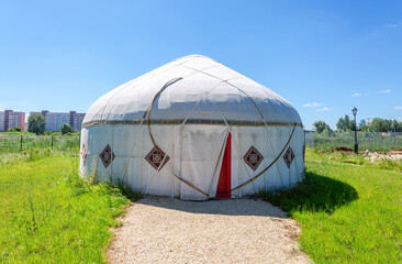 Traditional Kazakh yurt in summer. Dwelling of a nomad