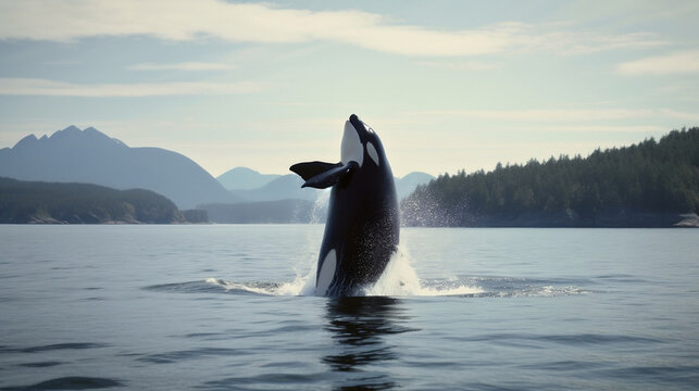Orka whale jumping in water