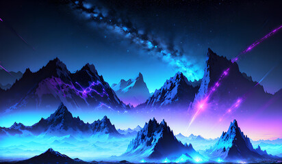 Photo of a stunning landscape featuring majestic mountains and a starry night sky