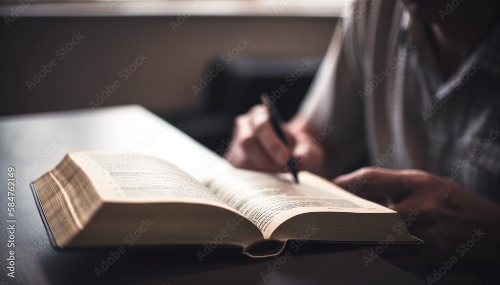Wall mural A religious man reading and studding the bible with blurred background Generative AI Illustration - Wall murals