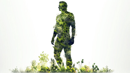 Health Day, concept image of a man from grass, flowers. Fictional person created with generative AI.