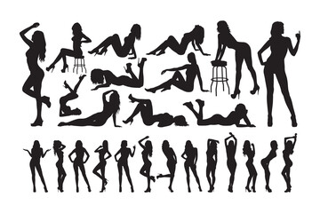 Set of  sexy and sensual women posing silhouette vector.