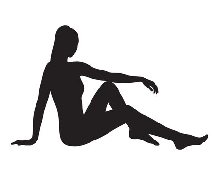 Sexy woman bikini model sitting side view silhouette.
