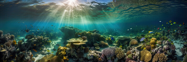 Fototapeta na wymiar a colorful coral reef with many different types of fish and corals on it's surface, generative AI