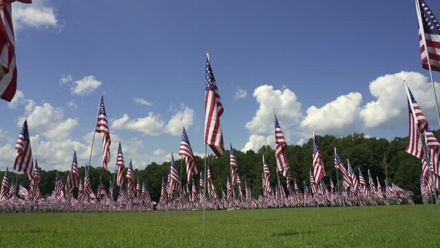 Kennesaw Mountain National Battlefield Park, Georgia: 9-11 Field of Flags in honor of September 11. One flag for each victim of the terrorism attacks. Civil War Atlanta Campaign battleground.