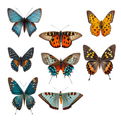 Fototapeta na wymiar collection of butterflies on a transparent background. for decorating projects. generative AI