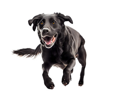 black dog running happily on a transparent background. for decorating projects. generative AI