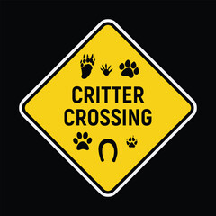 Fototapeta premium Critter Crossing with Paw Mark Symbols. Isolated Critter crossing sign label sticker design.