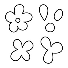 A small natural set of abstract petals. Doodle vector black and white illustration.