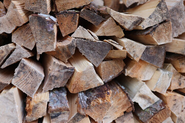 Pile of dry chopped firewood for fireplace as background