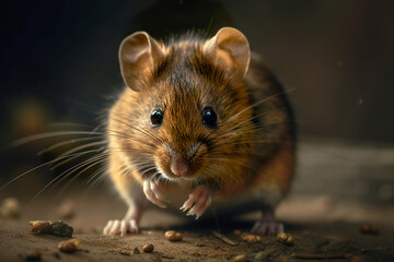 Cute mouse looking for food. AI generated illustration.