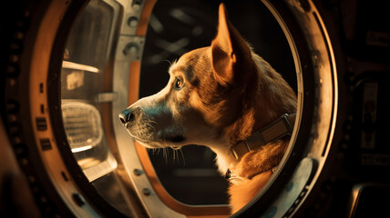 Dog in space station created with Generative AI