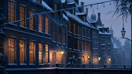 European city in winter time. Generative AI