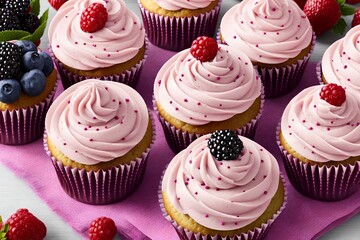 cupcakes with cherries and pink cream, generative art by A.I.