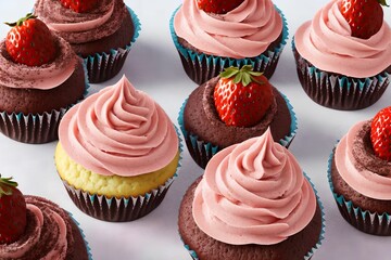 cupcakes with strawberry and frosting, generative art by A.I.